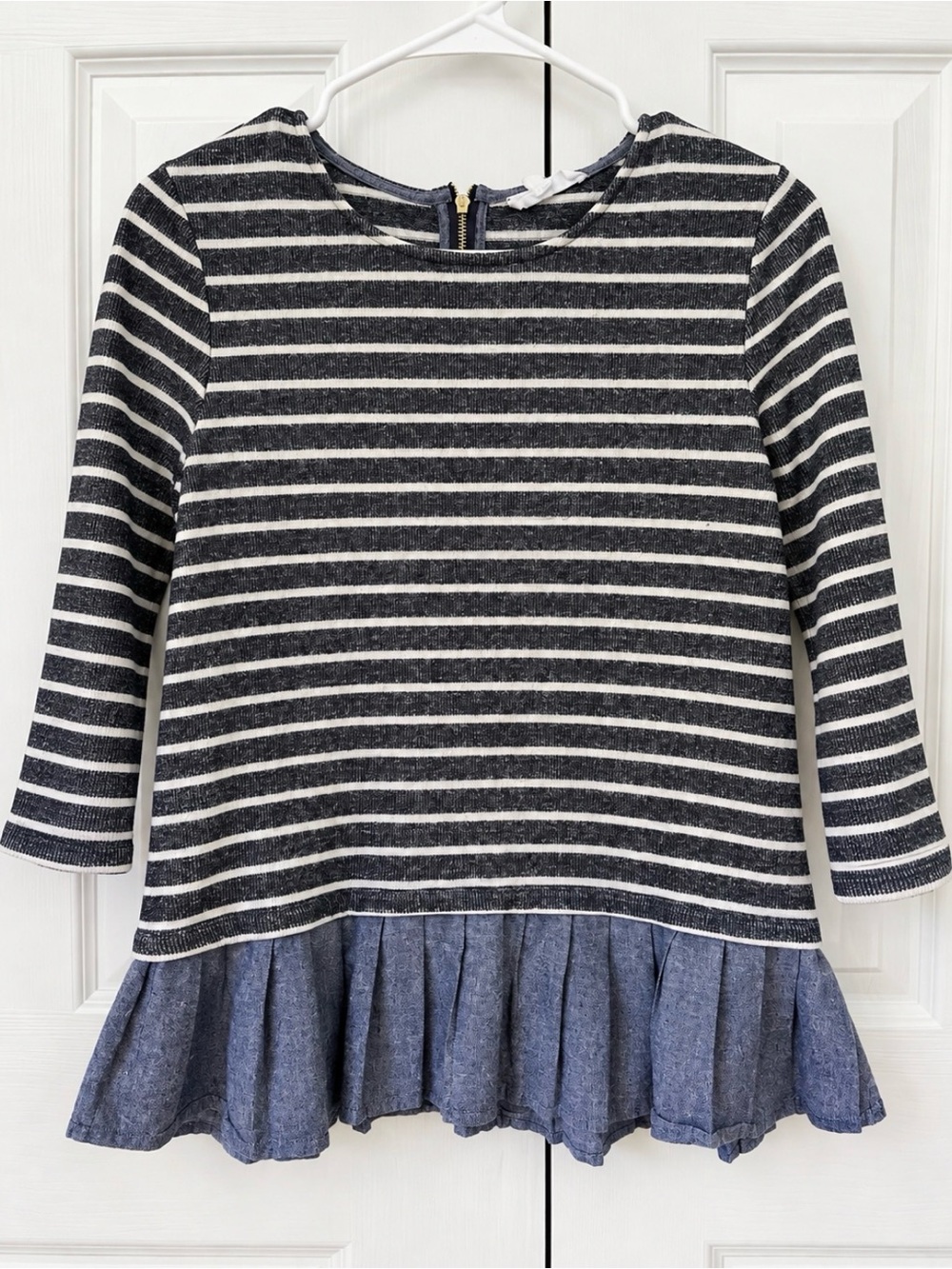 THML Striped Pleated Ruffle Hem Top – Sz S